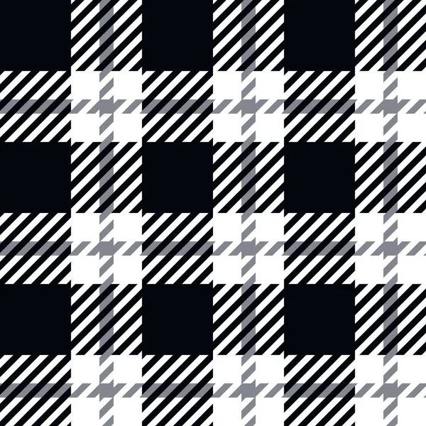 塔尔坦软垫无缝帕顿 矢量黑白格子格子背景 传统面料印花 检查单色格子纹理 用于时尚 — 图库矢量图片