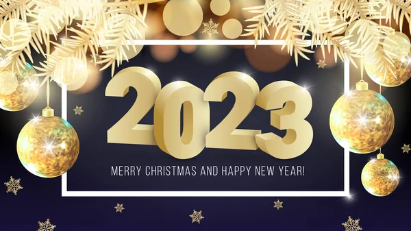 Szczęśliwego Nowego Roku 2023 Merry Christmas Złoty Wzór Projekt Złotej — Wektor stockowy