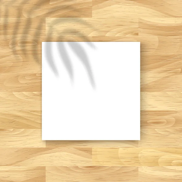 Vector Mockup Empty White Square Paper Sheet Natural Wooden Background — Stock Vector