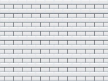 Seramik dikdörtgen döşeme desenli yatay arka planlı beyaz parlak tuğla duvar. İç mekan, banyo ve mutfak duvarı dokusu. Zarif gri parlak tuğla duvar arkaplanı