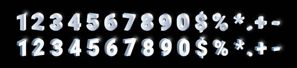 3D серебро блестящие металлические номера набор, белые золотые шрифты символов изолированы на черном фоне. Роскошная типография моды из платины для украшения, веб, дизайна, рекламы. Векторная иллюстрация