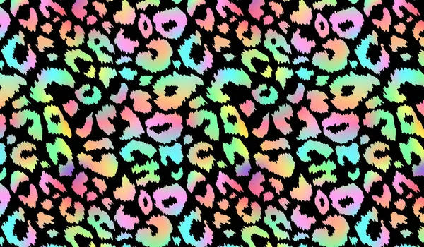 Trendy Neon Leopard Pattern Horizontal Background Vector Rainbow Wild Animal — 스톡 벡터