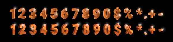 Numéros Métal Brillant Bronze Symboles Police Rouge Isolés Sur Fond — Image vectorielle
