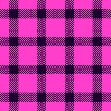 Ekoseli kumaş. Vektör kareli pembe ekose desenli arka plan. Geleneksel Buffalo kumaş baskısı. Moda, baskı ve tasarım için desenli kumaş.