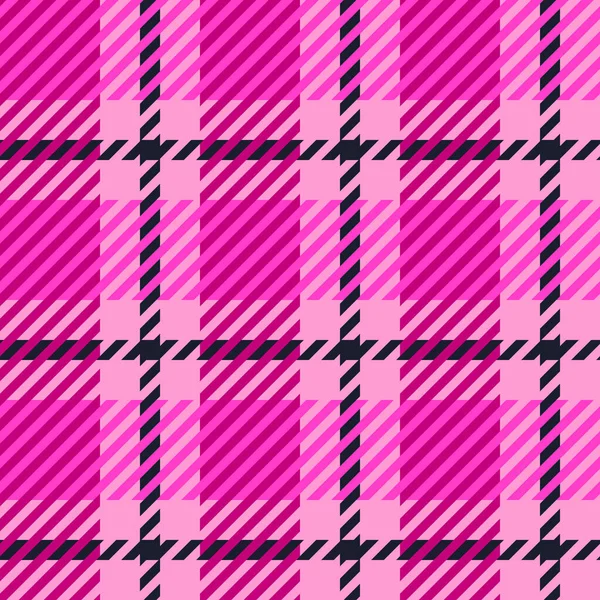 塔尔坦软垫无缝帕顿 矢量黑色和粉色格子背景 传统面料印花 经检查的玫瑰色格子面料 用于时尚 — 图库矢量图片