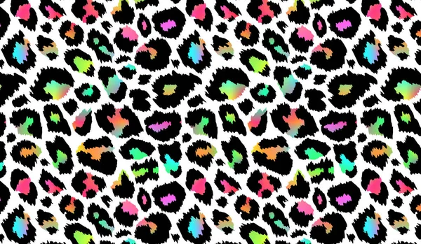 Trendy Neon Leopard Vzor Horizontální Pozadí Vektorová Duhová Divoká Zvířecí — Stockový vektor