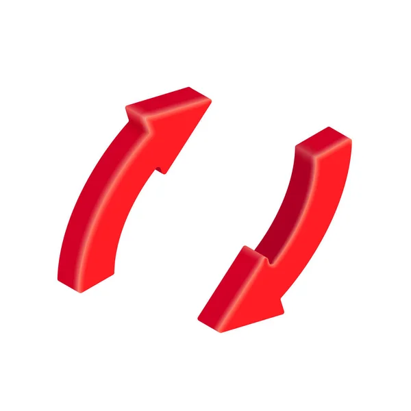 Röda Cirkelpilar Vektor Isometrisk Rund Omladdning Uppdatera Pil Ikon Isolerad — Stock vektor
