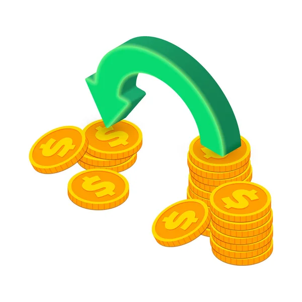 Transfert Argent Isometric Cash Back Concept Économie Argent Flux Capitaux — Image vectorielle