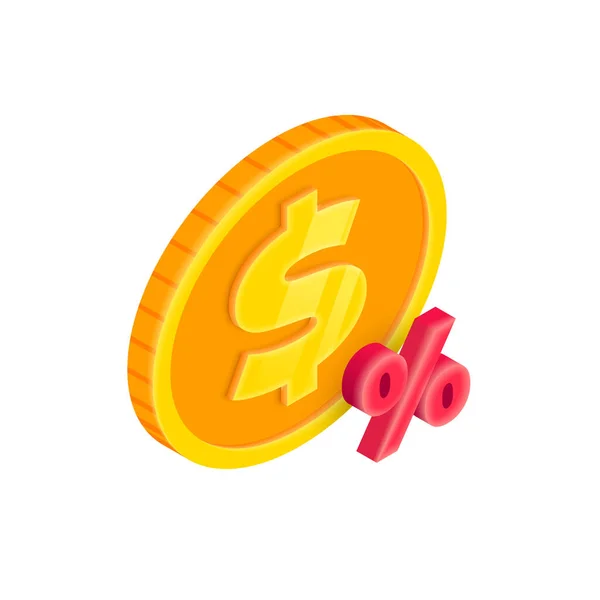 Symbol Für Bankguthaben Vector Isometrische Golddollar Münze Mit Prozentzeichen Inflation — Stockvektor