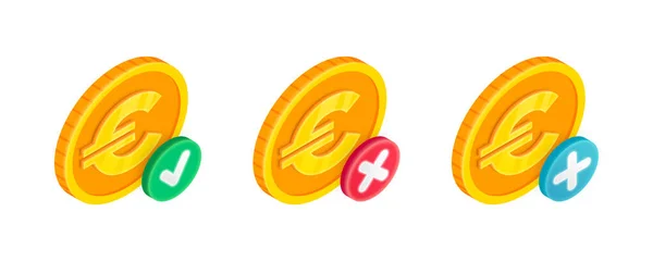Vector Payment Icons Gesetzt Isometrische Euro Goldmünze Mit Grünem Häkchen Stockvektor