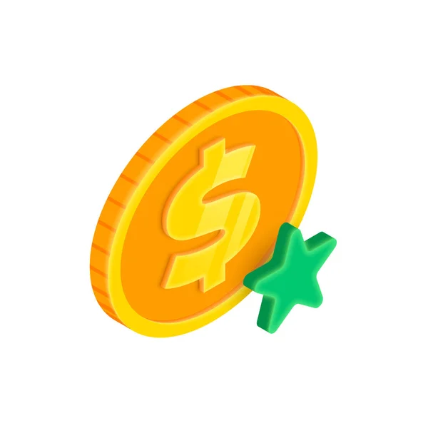 最喜欢的货币3D图标 矢量等距金元硬币与星 资金反馈 明星评级 游戏的投资和银行概念符号 — 图库矢量图片