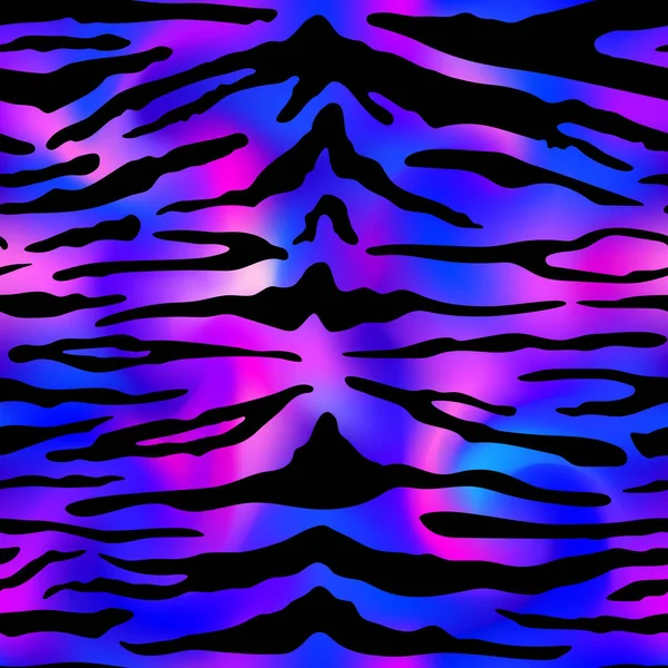 Patrón Sin Costura Neon Tiger Moda Vector Arco Iris Oscuro — Archivo Imágenes Vectoriales