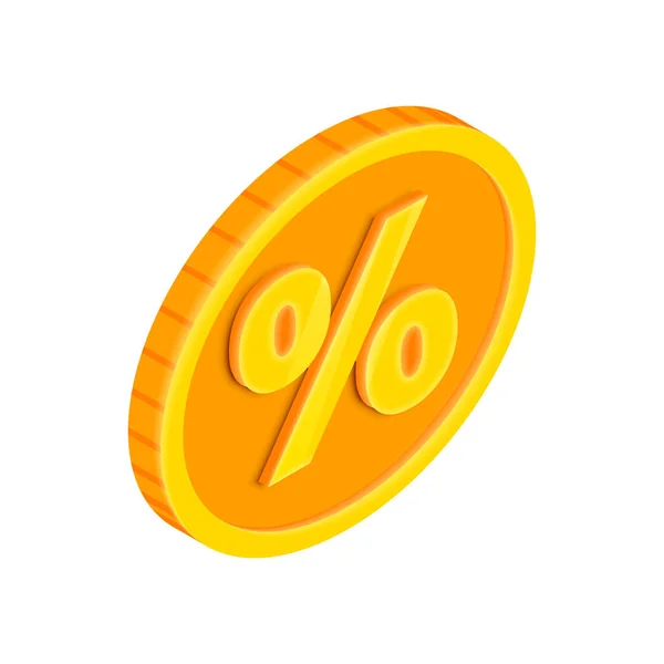 Векторная Изометрическая Золотая Монета Знаком Процента Игровые Деньги Кредит Значок — стоковый вектор