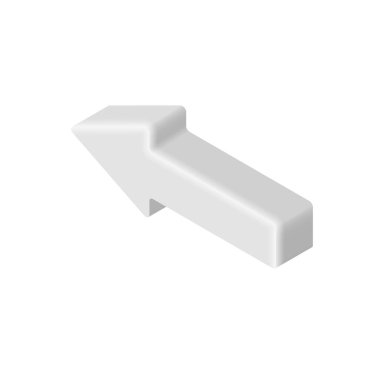 Isometric Beyaz Sol Ok. Beyaz arkaplanda 3 boyutlu ok simgesi izole edildi. Uygulama, web, tasarım, reklam, bilgi grafiği için vektör illüstrasyonu