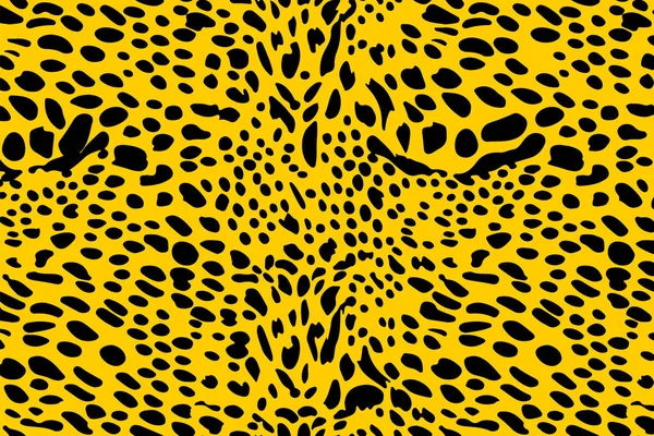 ベクトルトレンディーなヒョウの皮膚抽象的なパターン水平背景 ファッションプリントデザイン カバー バナーのための黄色の背景に野生動物のチーター革黒のテクスチャ — ストックベクタ