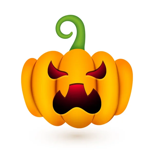 Halloween Roztomilá Dýně Realistické Dýně Děsivým Zlým Obličejem Bílém Pozadí — Stockový vektor