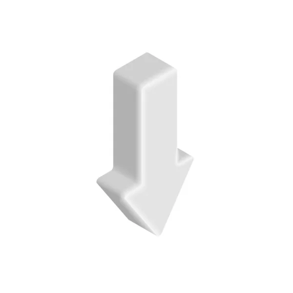 アイソメトリックホワイトダウン矢印 白い背景に孤立した3D矢印アイコン アプリ ウェブ デザイン インフォグラフィックのベクターイラスト — ストックベクタ