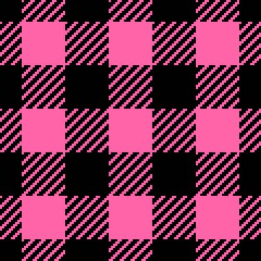 Bufalo ekoseli kumaş. Vektör kareli pembe ekose desenli arka plan. Geleneksel pamuklu kumaş baskısı. Flanel kış ekose desenli moda, baskı, tasarım