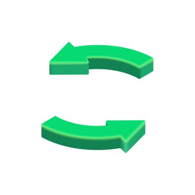 3D Yeşil Çember Okları. Beyaz arkaplanda vektör izometrik yuvarlak ok ikonu izole edildi. Uygulama, web, reklam için 3B geri dönüşüm oluşturma tasarım ögesi.