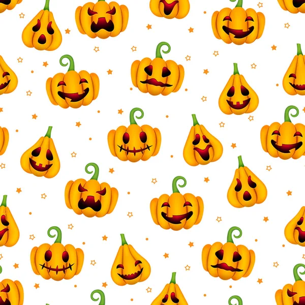 Roztomilý Halloween Dýně Bezešvé Vzor Vektor Happy Halloween Tisk Úsměvem — Stockový vektor