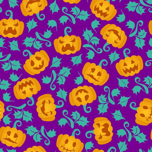Хэллоуин Тыквы Плавный Шаблон Векторный Принт Happy Halloween Улыбающимися Пряными — стоковый вектор