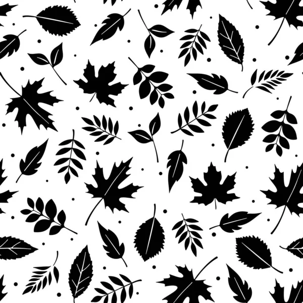 Niedliche Herbstblätter Nahtloses Muster Vektorfallwiederholtextur Mit Handgezeichnetem Schwarzen Blatt Auf — Stockvektor