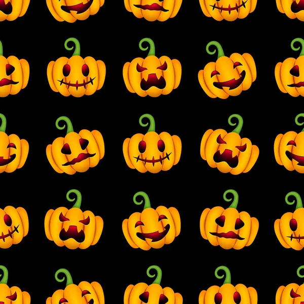 Söta Halloween Pumpor Sömlöst Mönster Vector Happy Halloween Tryck Med — Stock vektor