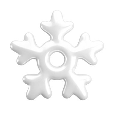 Vektör 3 boyutlu beyaz metalik kar tanesi simgesi. Güzel gerçekçi bir Noel, yeni yıl ve kış ışıl ışıl metal kar sembolü. Yazdırma, süsleme ve tebrik kartı için 3D kar tanesi resimleme.