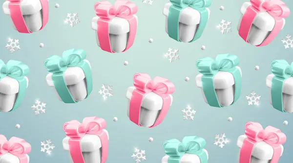Netter Winterhintergrund Mit Geschenkboxen Und Schneeflocken Realistische Darstellung Weißer Geschenke Vektorgrafiken