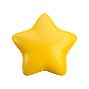 Beyaz arkaplanda Vektör 3D altın yıldız simgesi. Hoş gerçekçi karikatür 3d yorumlayıcı, müşteri değerlendirme konsepti, dekorasyon, web, oyun tasarımı, uygulama için parlak sarı yıldız illüstrasyonu.