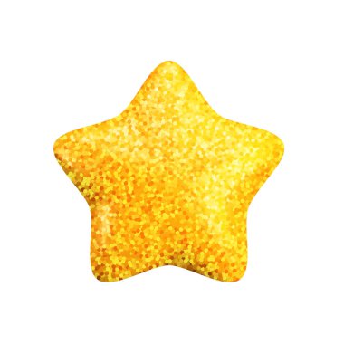 Beyaz arkaplanda vektör 3d altın parıltı desenli yıldız simgesi. Hoş gerçekçi karikatür 3D yorumlama, parlak parlak sarı yıldız müşteri derecelendirme konsepti, xmas dekorasyonu, oyun, uygulama.