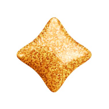 Beyaz arkaplanda parlayan 3D altın parıltılı yıldız simgesi. Sihirli parıltı dekorasyonu, web, oyun tasarımı, uygulama için parıltılı dört köşeli ışıltılı yıldız illüstrasyonunun sevimli gerçekçi 3D çizimi.