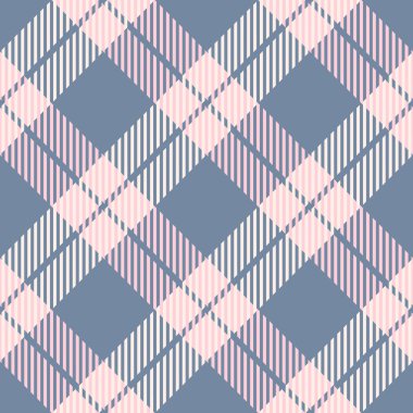 Şirin pembe ve gri ekoseli, pürüzsüz. Çapraz vektör kareli pastel renkler ekose desenli arka plan. Geleneksel çizgili kumaş baskısı, moda dokusu, baskı tasarımı, Sevgililer Günü.