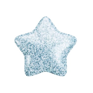 Beyaz arkaplanda 3 boyutlu gümüş renkli simge desenli yıldız simgesi. Hoş gerçekçi karikatür 3D yorumlama, ışıltılı metalik yıldız müşteri derecelendirme konsepti, xmas dekorasyonu, oyun, uygulama.