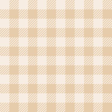 Bufalo ekoseli kumaş. Vektör kareli kahverengi ve bej desenli arka plan. Geleneksel pamuklu kumaş baskısı. Moda, baskı ve tasarım için desenli kumaş