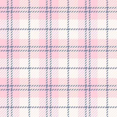 Ekoseli kumaş aromalı. Vektör Tartan pembe, beyaz ve gri desenli arka plan. Geleneksel kumaş baskısı. Moda, baskı ve tasarım için kareli ekose desen