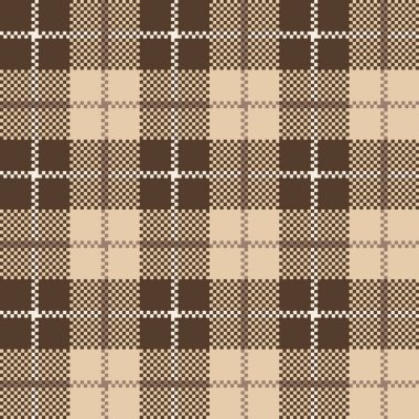 Kahverengi ekoseli, pürüzsüz kumaş. Vektör Tartan sonbahar ekose desenli arka plan. Geleneksel kış kumaşı baskısı. Moda, baskı, tasarım, dekor için kareli ekose dokusu.