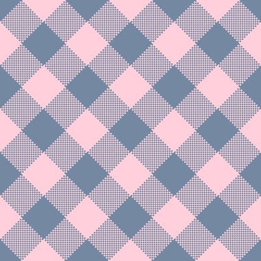 Bufalo ekoseli kumaş. Vektör köşegenli pembe ve gri desenli kareli arka plan. Geleneksel pamuklu kumaş baskısı. Flanel kış ekose desenli moda, baskı, tasarım