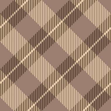 Bufalo ekoseli kumaş. Vektör köşegen kareli kahverengi desenli arka plan. Geleneksel pamuklu kumaş baskısı. Moda, baskı ve tasarım için desenli kumaş