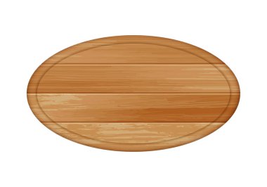 Vektör gerçekçi kahverengi tahta yuvarlak plaket. Beyaz arka planda izole ahşap desenli daire tabela. Oyun işareti için 3D boş ahşap çerçeve, doğal kereste afişi, menü, klasik mesaj.