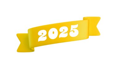 Vektör karikatür 3d katlanır köşegen kurdele 2025 numara, mezuniyet tasarımı için gerçekçi 3D tasarım unsuru, yıllık, yeni yıl tebrik kartı, Noel tasarımı.