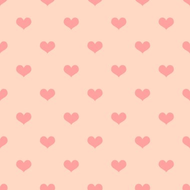 Sevimli kalpler kusursuz desen. Pastel arka planda vektör pembe kalp izi. Romantik Sevgililer Günü dekorasyon, selamlama ve düğün tasarımı için perde arkası