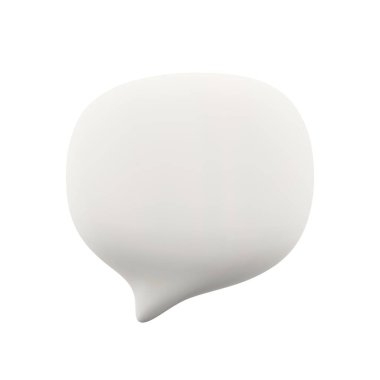 Vektör karikatür minimum 3d beyaz konuşma balonu simgesi. Sohbet mesajlaşmasının gerçekçi canlandırması, müşteri değerlendirmesi, metin balonu, sosyal medyada yorum, diyalog konuşan balon veya düşünce bulutu kavramı.