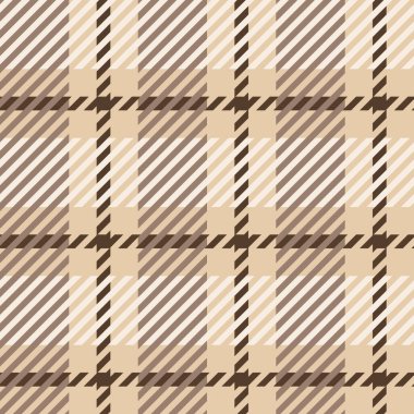 Kahverengi ve bej ekoseli, pürüzsüz. Vektör Tartan sonbahar ekose desenli arka plan. Geleneksel kış kumaşı baskısı. Moda, baskı, tasarım, dekor için kareli ekose dokusu.