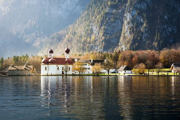 Church St. Bartholomew  on Konigssee  lake. Berchtesgaden, National Park,  Germany.