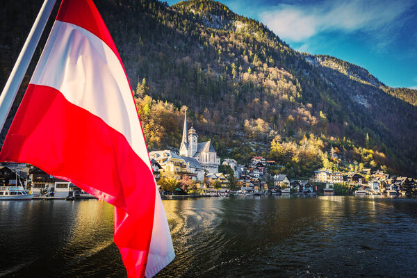 Hallstatt village on Hallstatter lake, Austria. A mountain village in the Austrian Alps.
