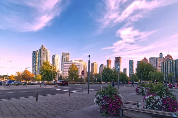 stock image Square One Mall, Mississauga, ON, Canada, Aug 27, 2022. City Center on a summer evening