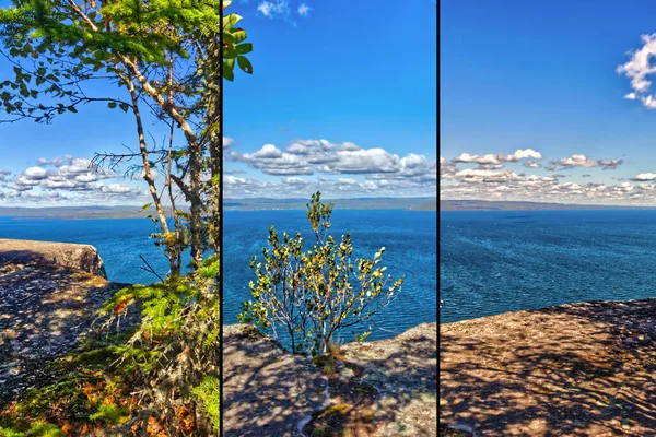 stock image View of the vast Lake Superior with TBay at a distance from SGPP, Thunder Bay, ON, Canada