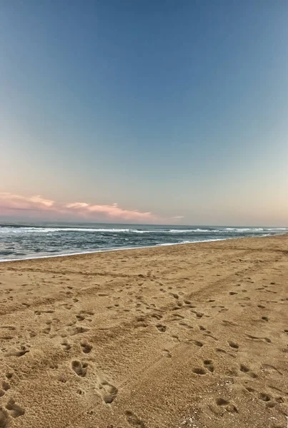 Huellas Humanas Playa Una Hora Antes Del Atardecer Ocean City —  Fotos de Stock