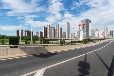 Shanghai Lujiazui, Çin 'de sokak manzarası..